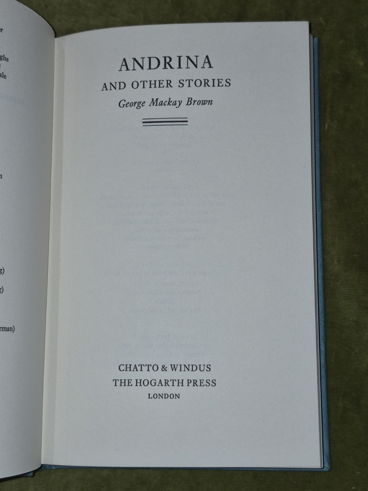 George Mackay Brown Andrina 1983 Chatto & Windus DJ 3