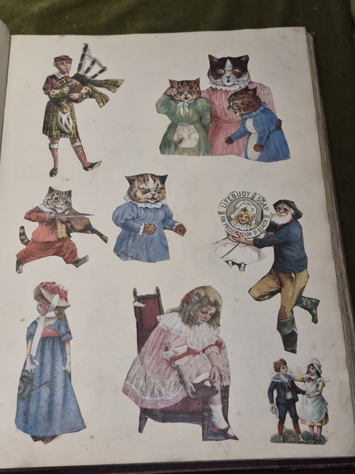 Edwardian Scrapbook Louis Wain & Fashion plates Full 80 pages  ephemera 16x11"5