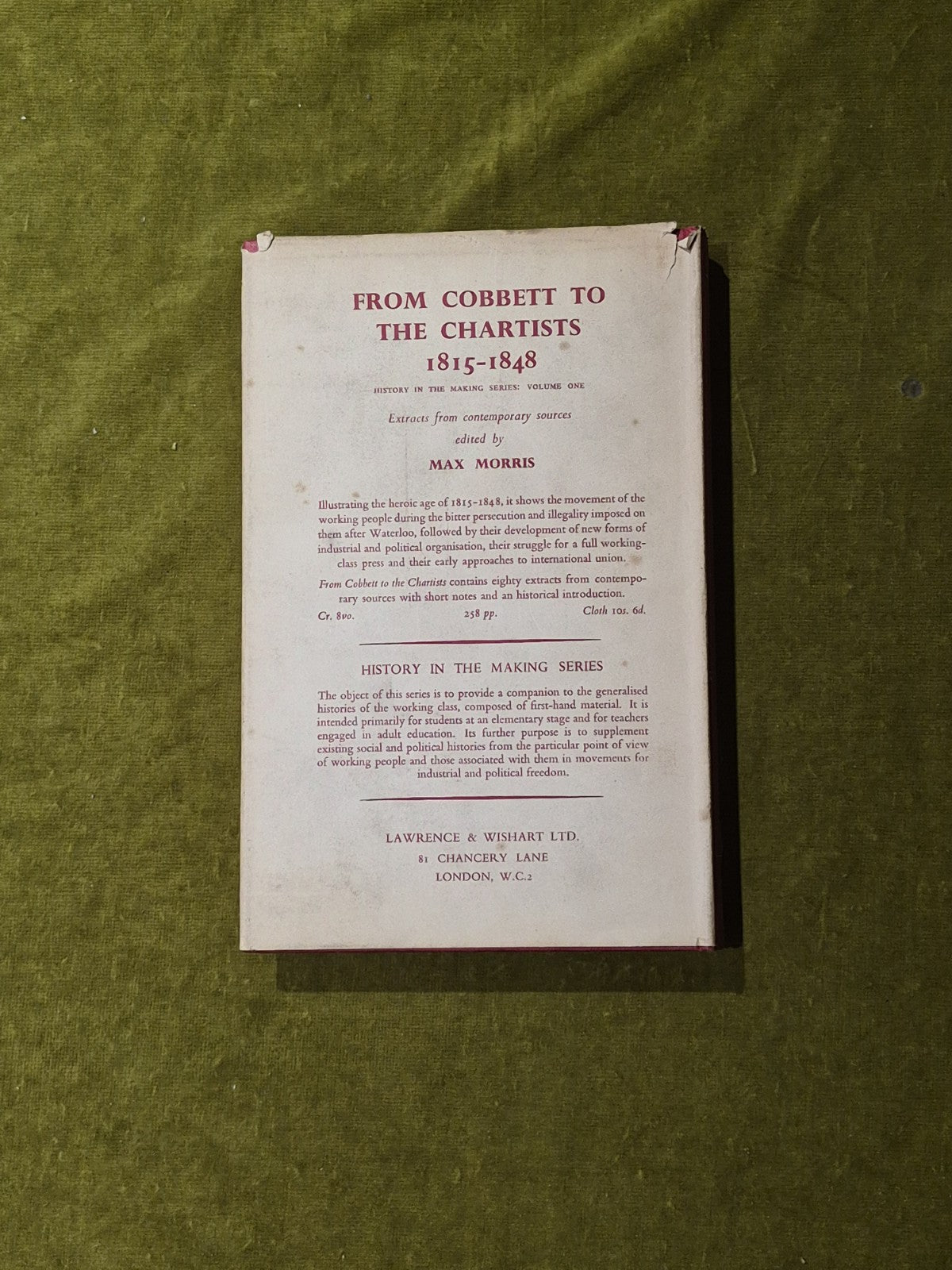 Ernest Jones : Chartist - John Saville , Lawrence and Wishart 1952 1st HB DJ1