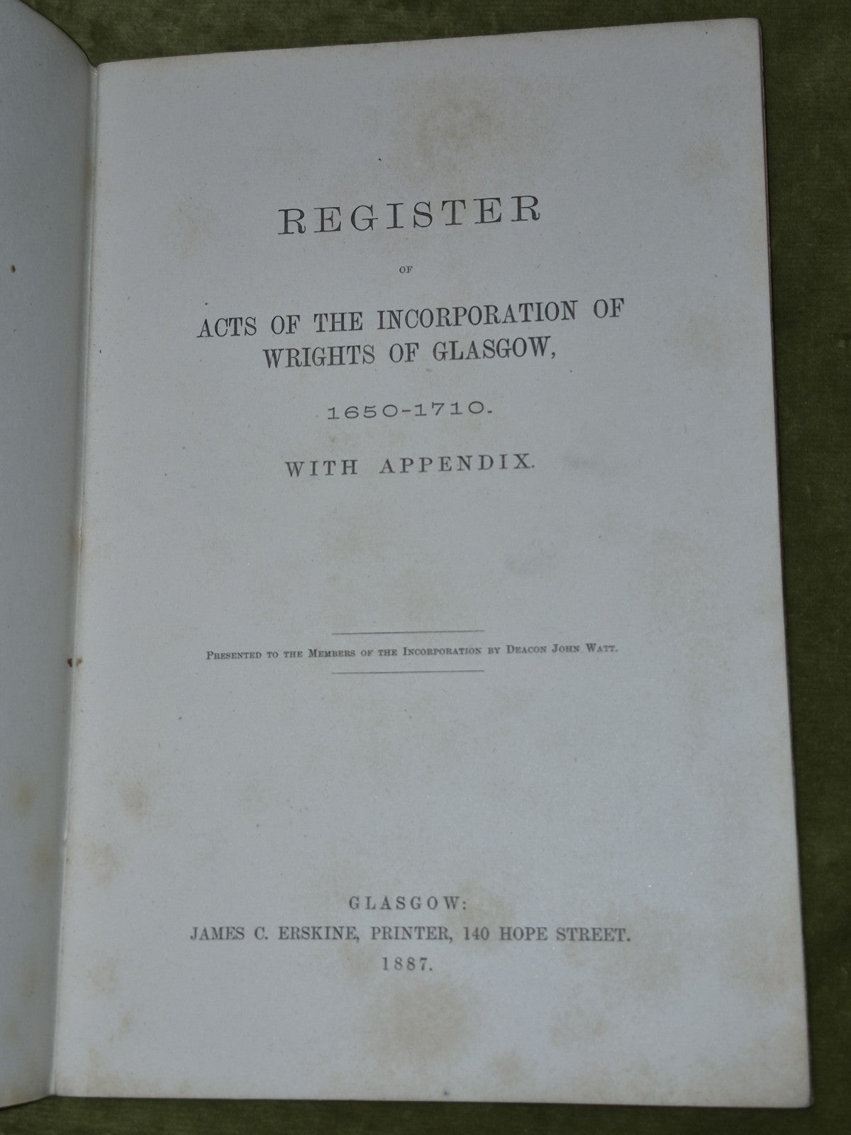 Register Acts of the Incorporation of Wrights of Glasgow 1650 to 1710 Erskine3
