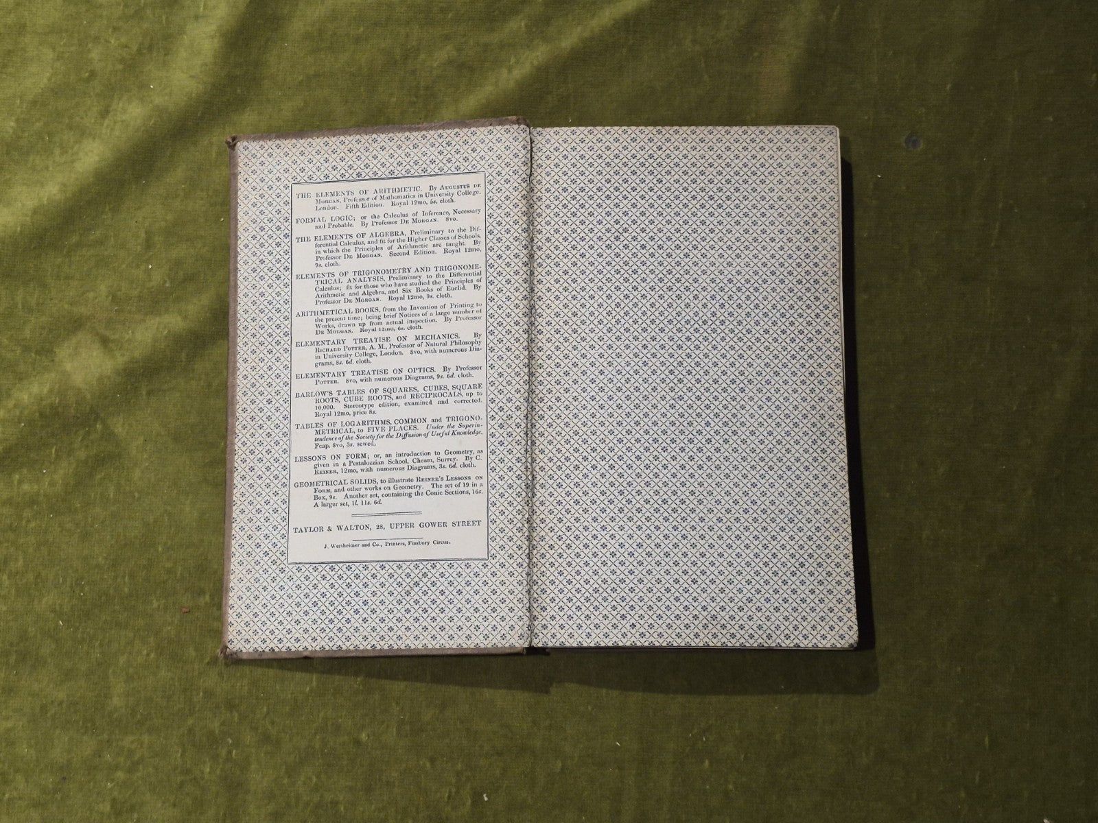 Elements of Algebra - Augustus De Morgan , Taylor & Walton 2nd 1837 HB3