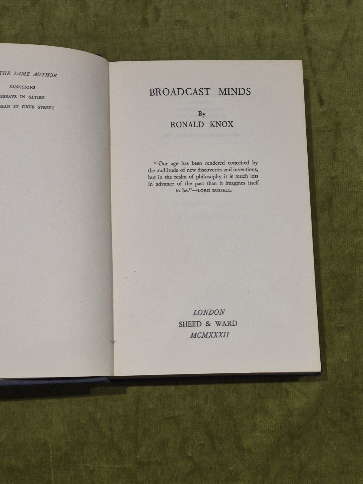 Broadcast Minds By Ronald Knox 1932 Rare 1st Edition3