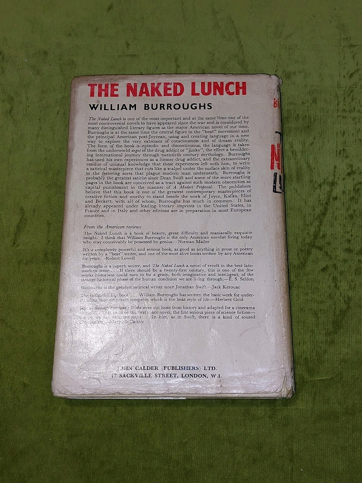 WILLIAM BURROUGHS The Naked Lunch UK 1st Edition, fifth impression 1966 DJ2