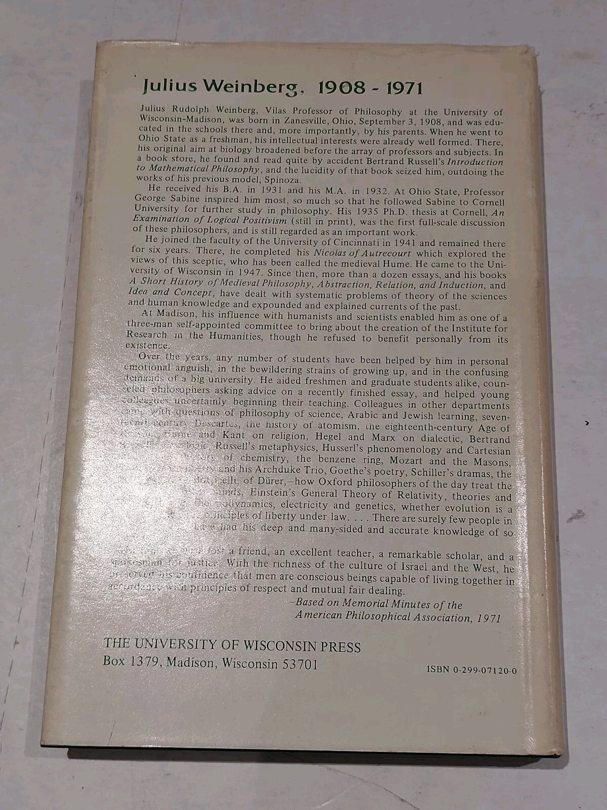 Ockham, Descartes, & Hume By Julius R. Weinberg (1977) Hb Book2