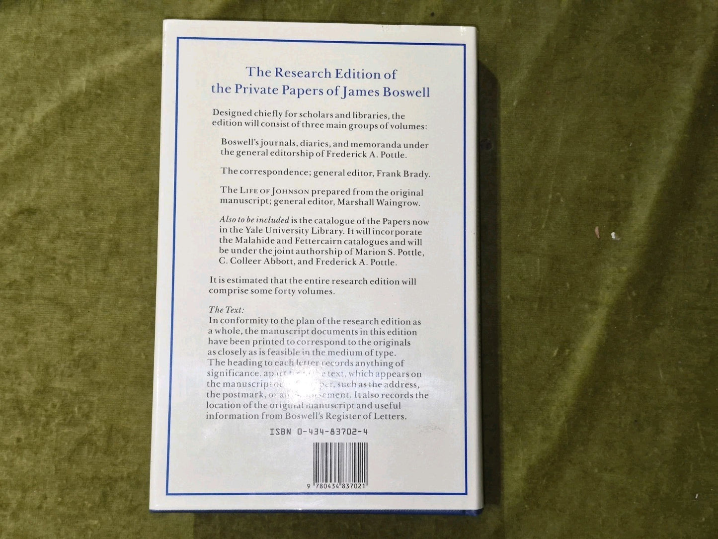 The Yale Editions of the Private Papers / Correspondence of James Boswell  Vol 41