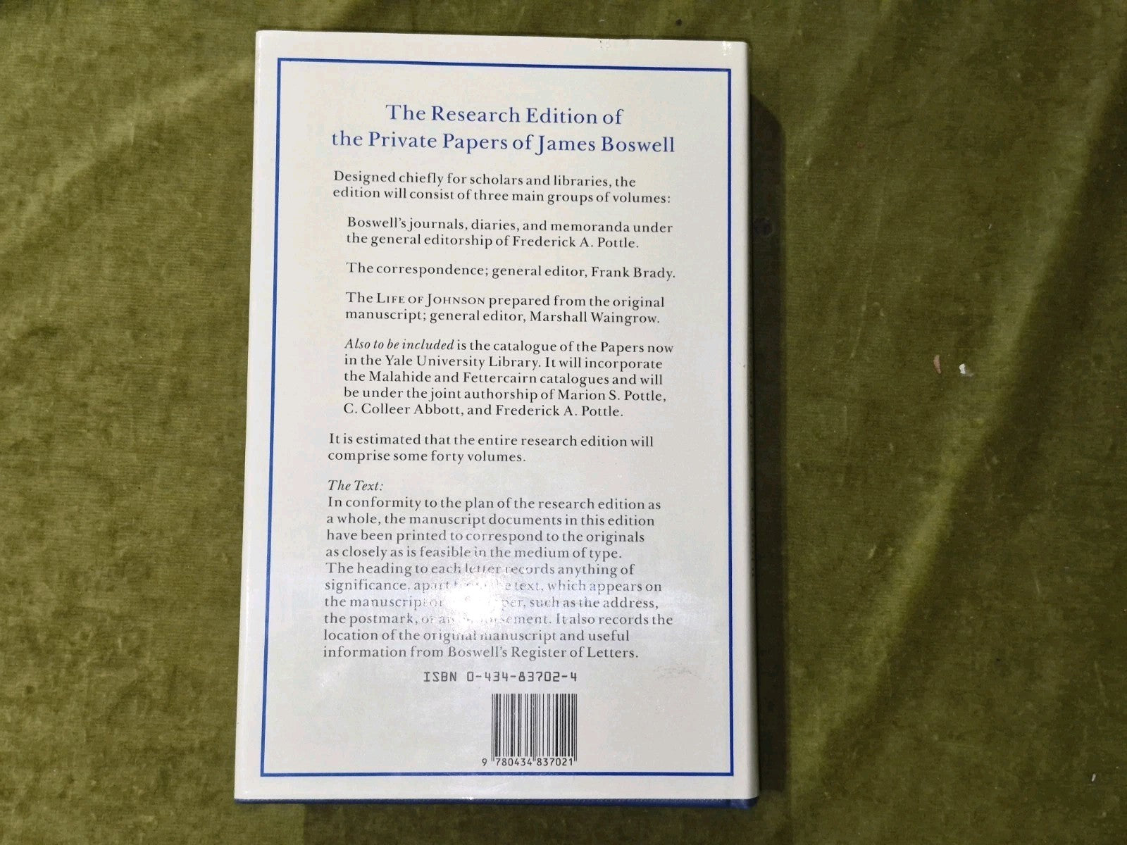 The Yale Editions of the Private Papers / Correspondence of James Boswell  Vol 41
