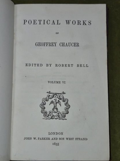 Poetical Works of Geoffrey Chaucer Robert Bell 1855 Set of 7 Books7