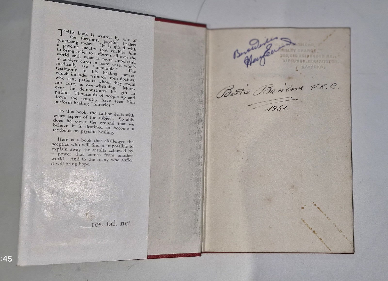 Psychic Healing Harry Edwards 1959 HC DJ  Spiritualist Press Signed By Author 7