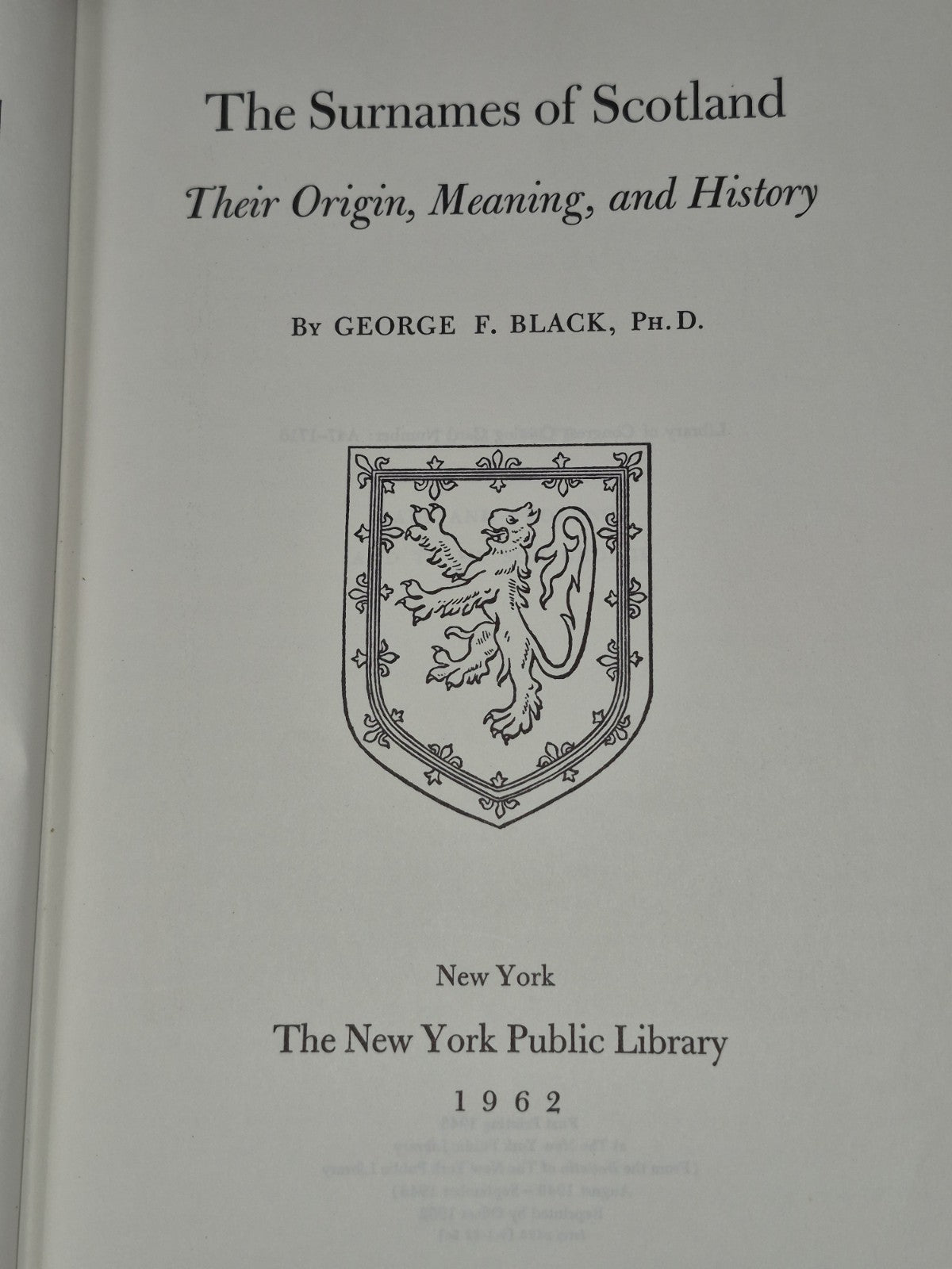 Surnames of Scotland: Their Origin, Meaning and History by George F. Black 19864