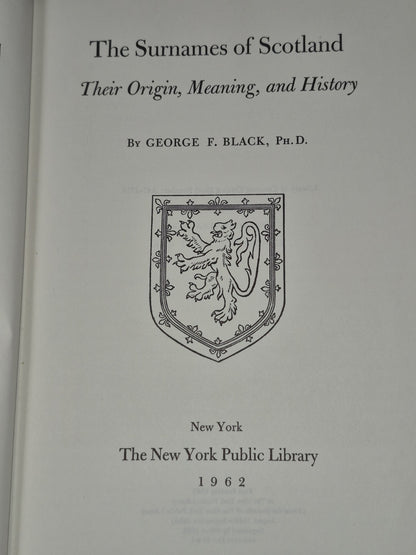 Surnames of Scotland: Their Origin, Meaning and History by George F. Black 19864