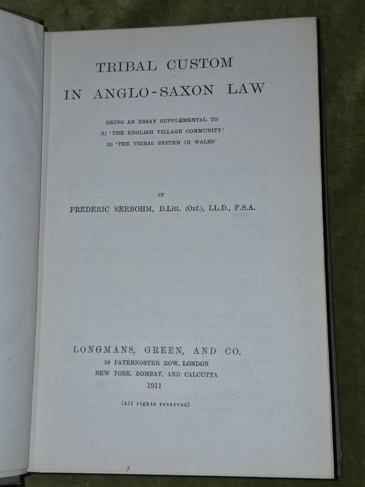 Tribal Custom in Anglo Saxon Law Frederic Seebohm 19115