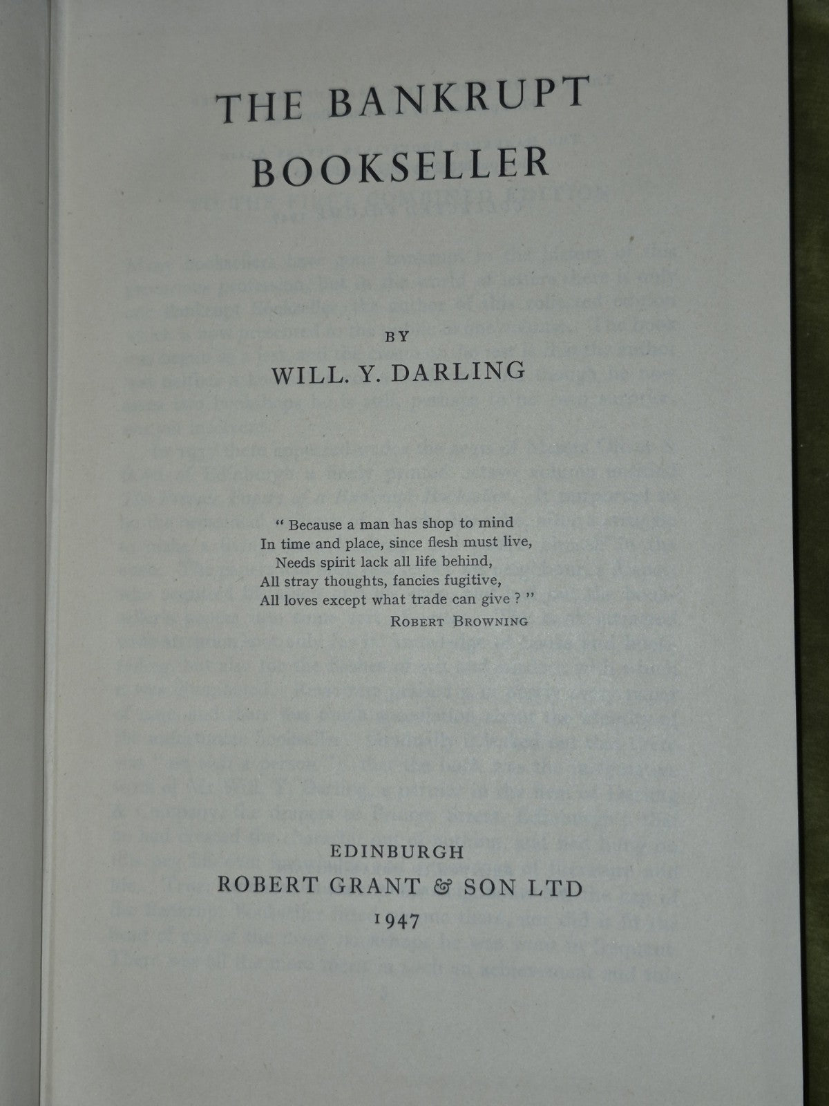 "The Bankrupt Bookseller" 1947 DARLING, Will. Y.4