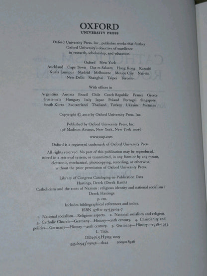 Catholicism and the Roots of Nazism Hardback Derek Hastings 20104