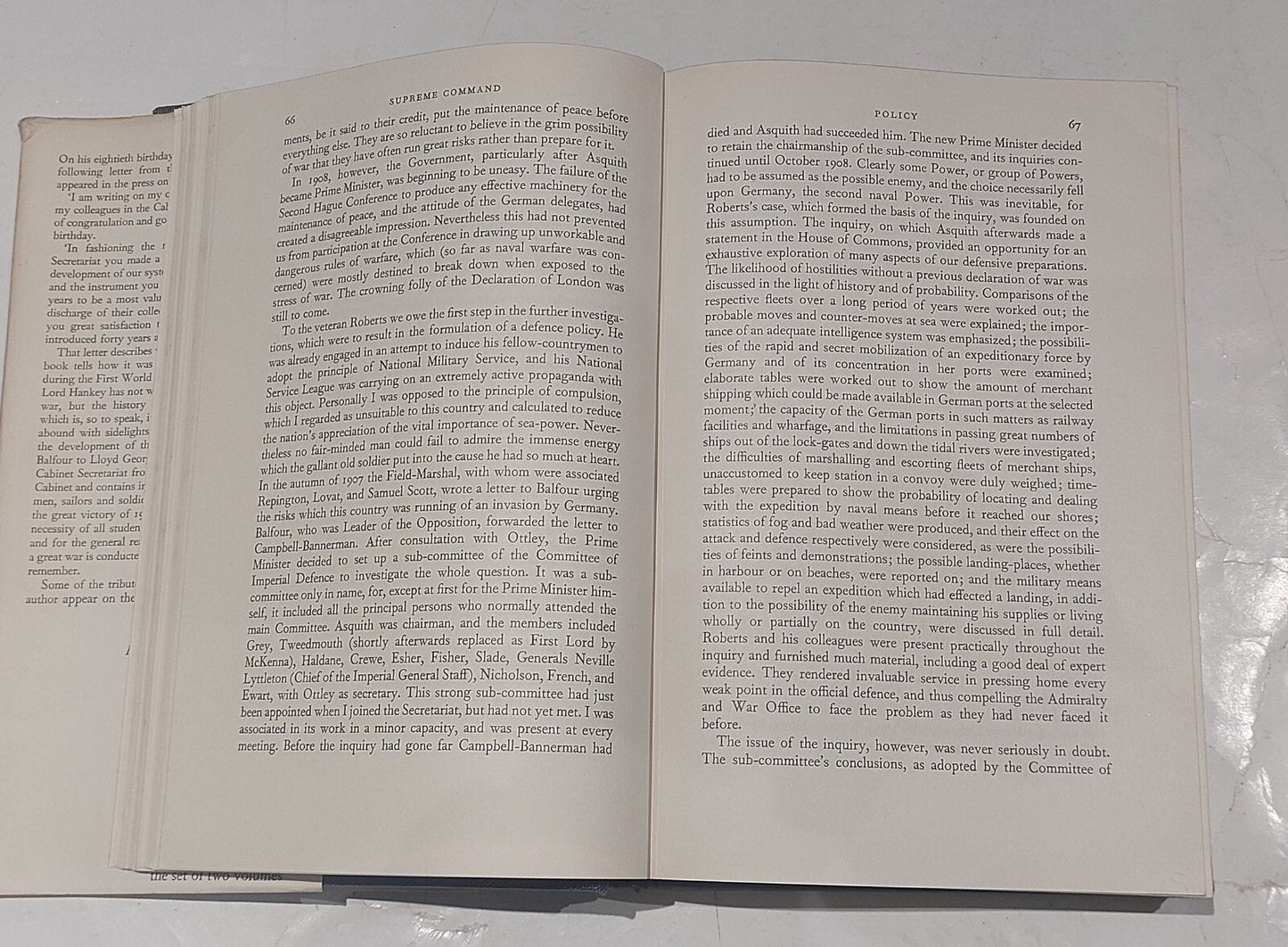 The Supreme Command 1914-1918 [Vol. 1] By Lord Hankey, 1st Edition (1961) Book3