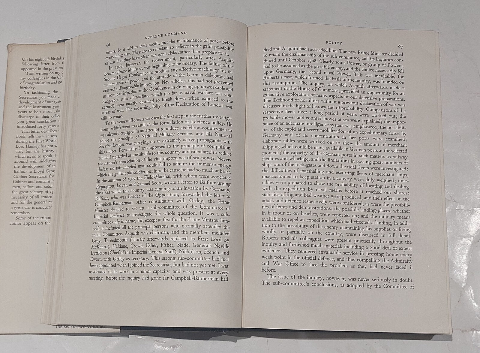 The Supreme Command 1914-1918 [Vol. 1] By Lord Hankey, 1st Edition (1961) Book3