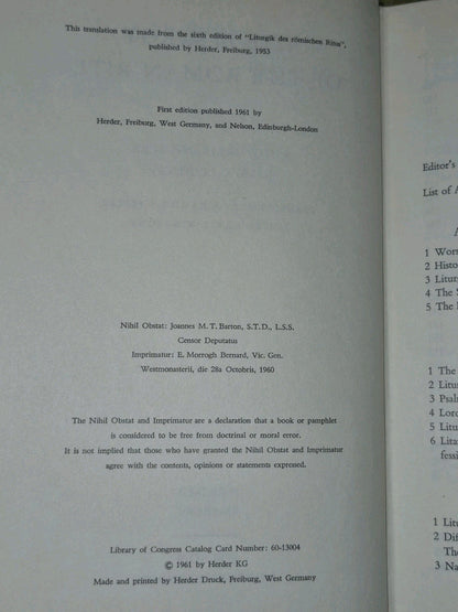 THE LITURGY OF THE ROMAN RITE Ludwig Eisenhofer & Joseph Lechner 1961 1st ed4