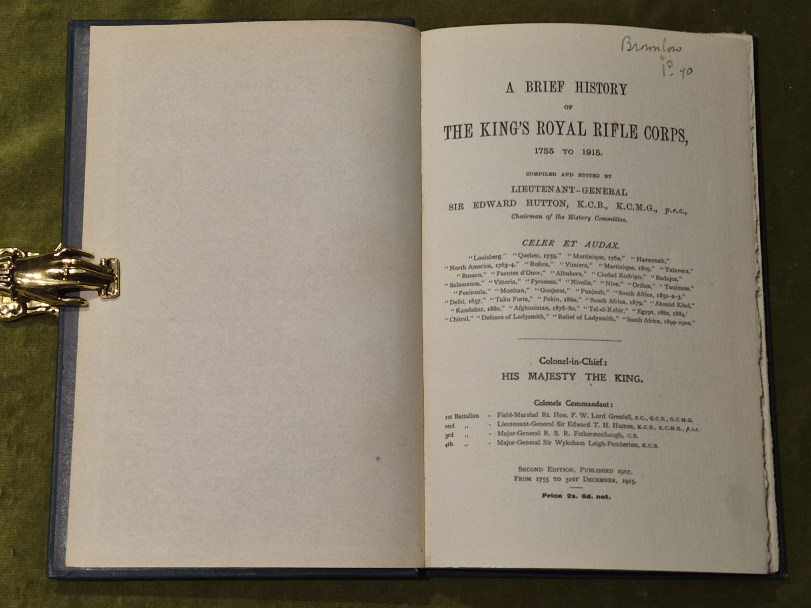 A Brief History of the King's Royal Rifle Corps 1755 to 1915 Second Edition2