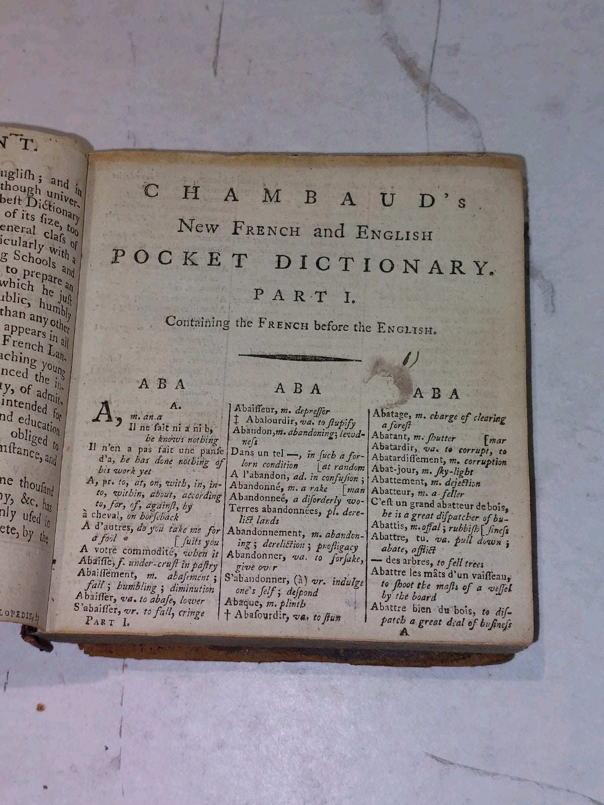 1797 Chambaud's Dictionary French and English, Perrin & Moysant Hb Book0