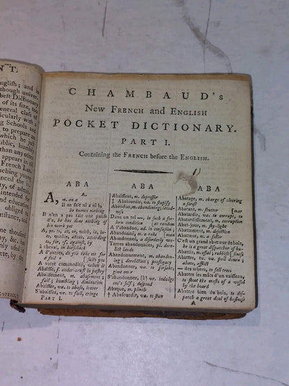 1797 Chambaud's Dictionary French and English, Perrin & Moysant Hb Book0