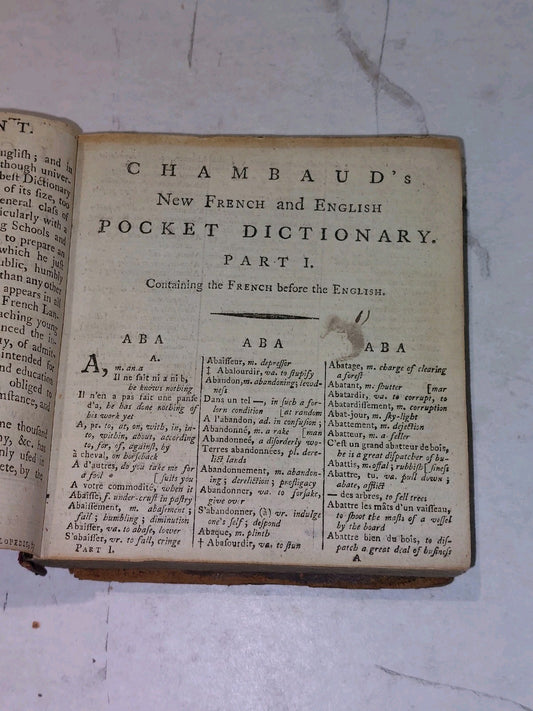 1797 Chambaud's Dictionary French and English, Perrin & Moysant Hb Book0