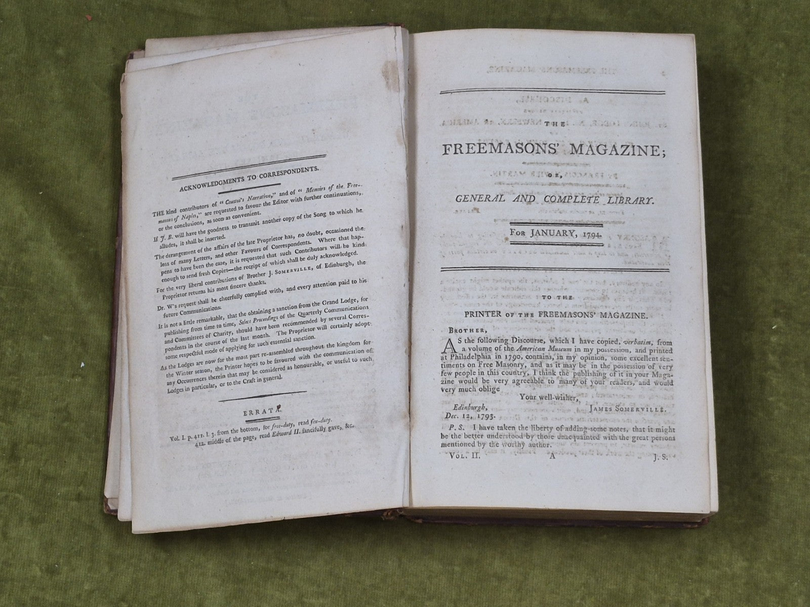 The Freemasons Magazine 1794 Jan Vol II - T. Burton5