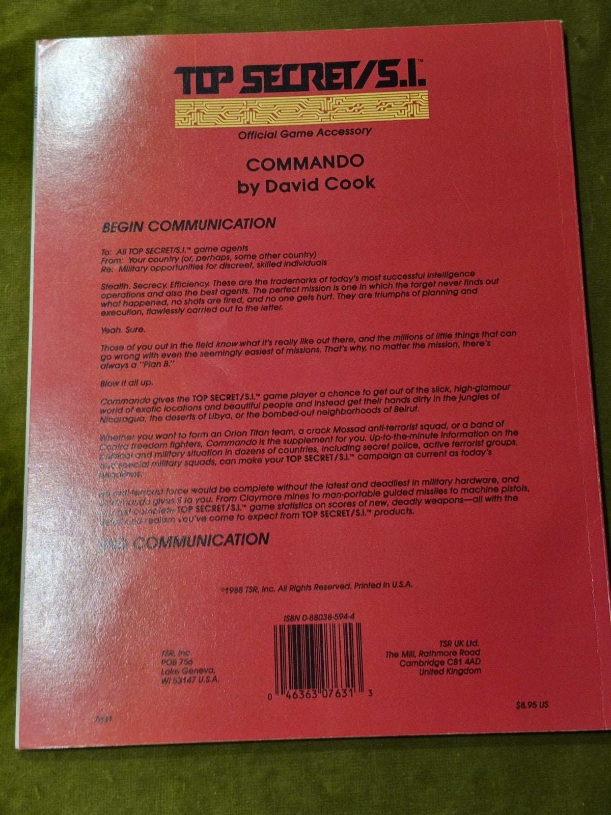 Top Secret/S.I. Commando adventure module by David Cook TSR RPG 76311