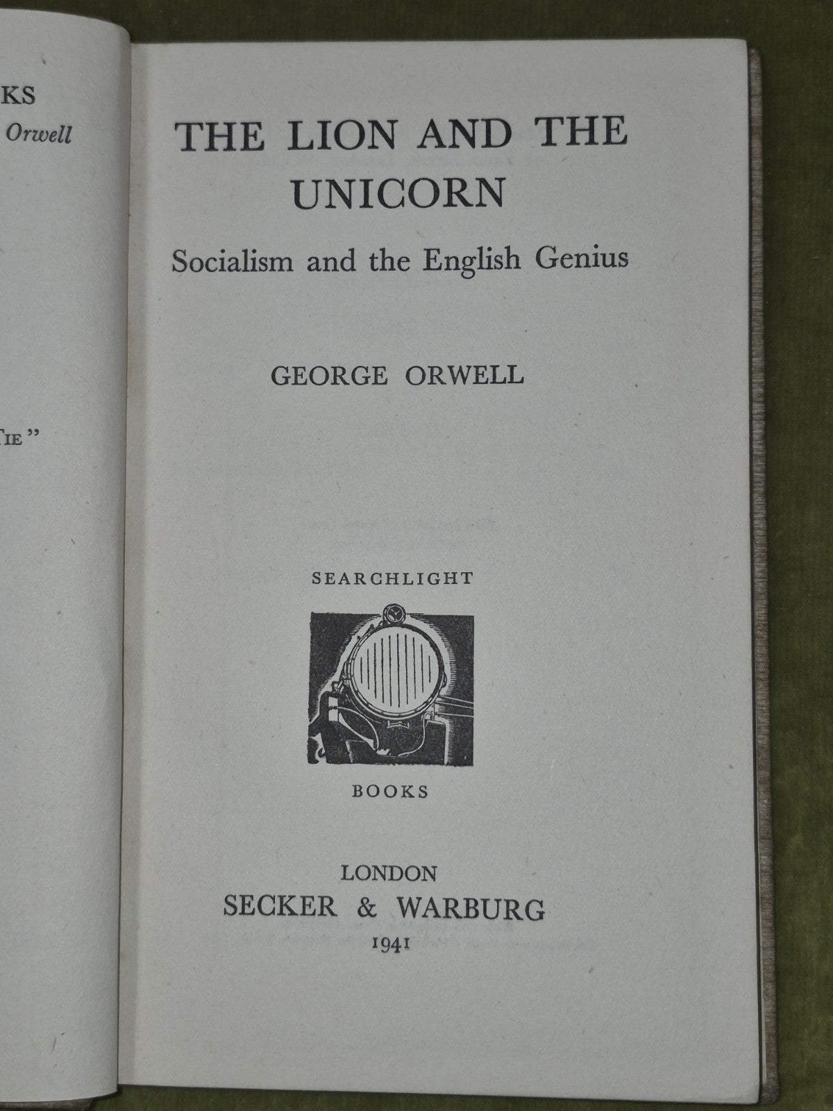 Lion and the Unicorn Orwell First Edition 1941 Secker & Warburg Second Printing 5