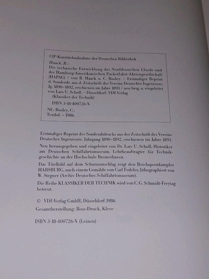 Die Technische Entwicklung Des Norddeutschen Lloyds ... (1986) [VDI Verlag] Hb 8
