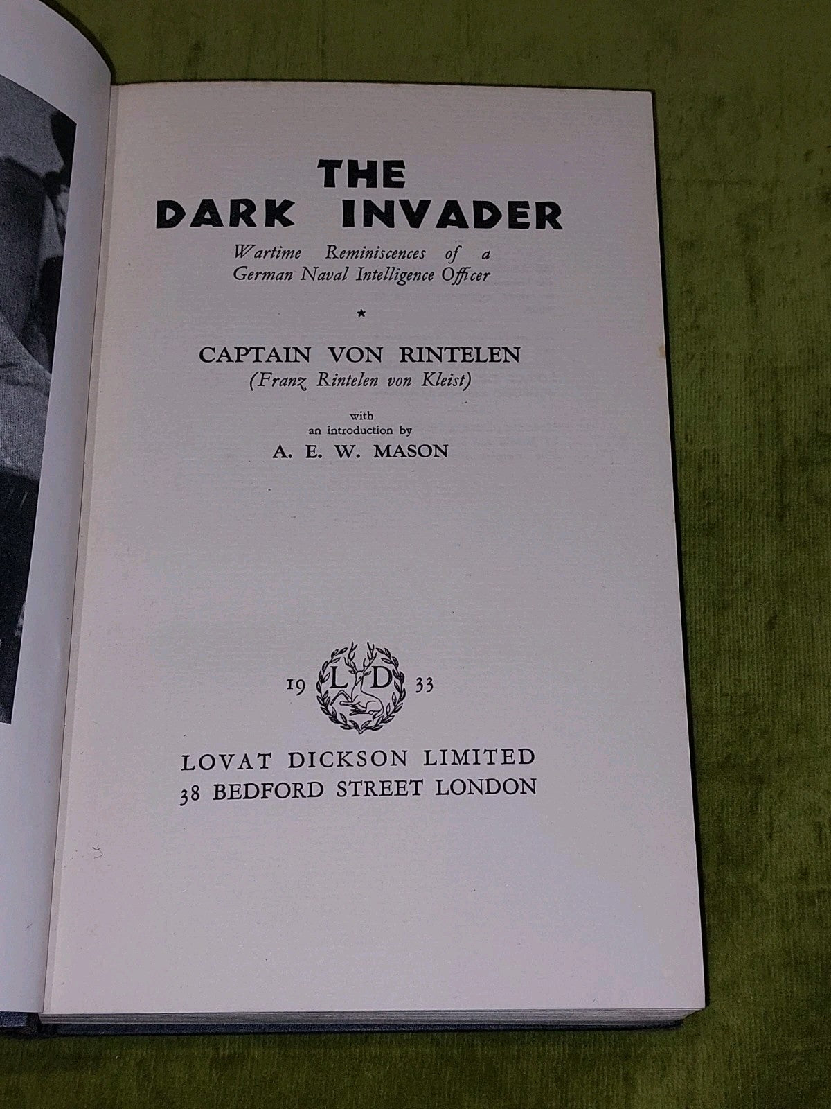 The Dark Invader: Reminiscences of a German Naval Officer (1933) Rintelen2