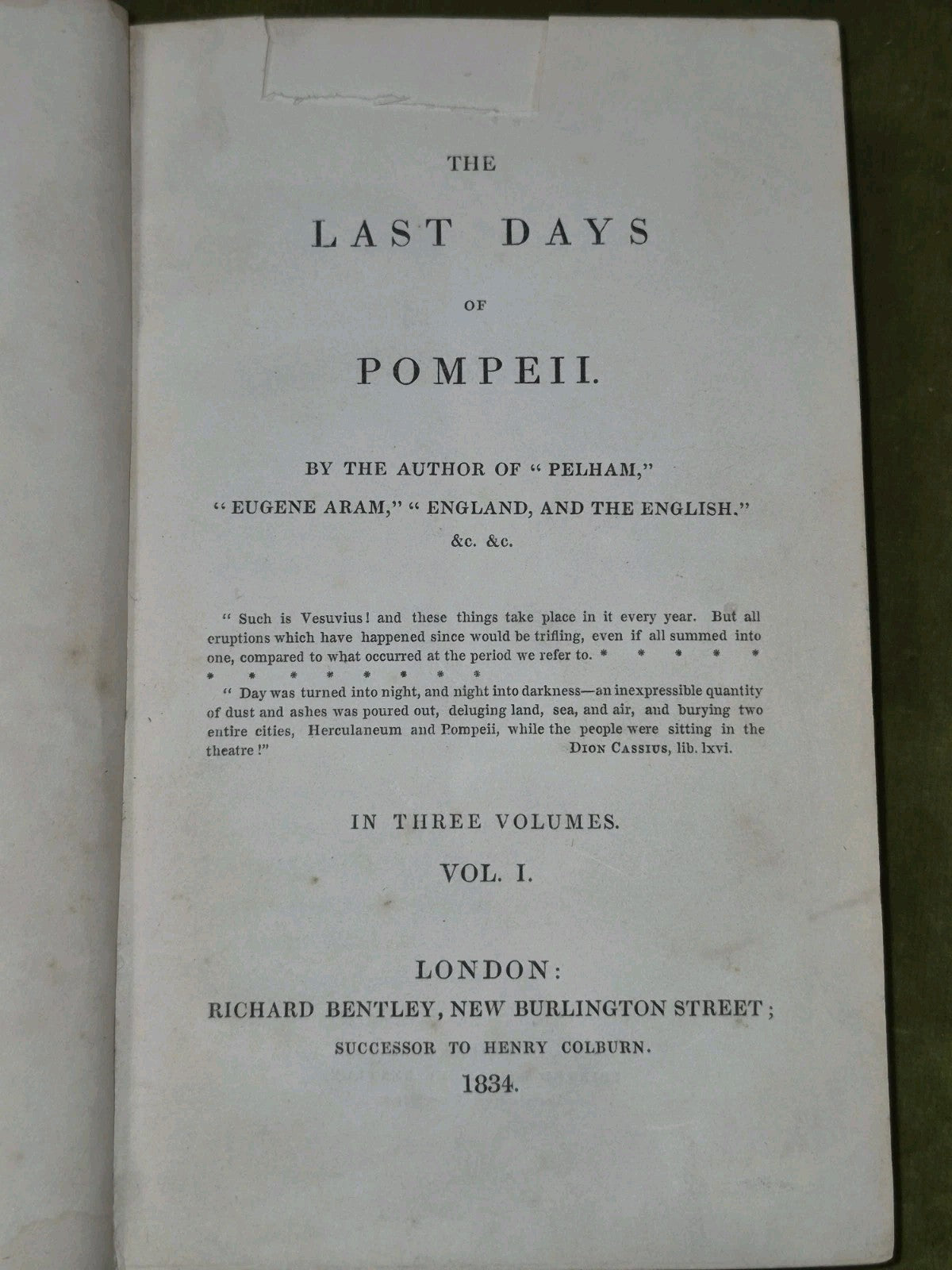 The Last Days Of Pompeii by Lord Lytton 3 volumes 1834 1st Edition3
