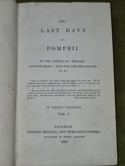 The Last Days Of Pompeii by Lord Lytton 3 volumes 1834 1st Edition3