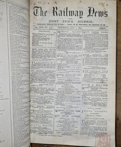The Railway News For Year 1870 Large Leather-bound Summary Of Statistics & News 8