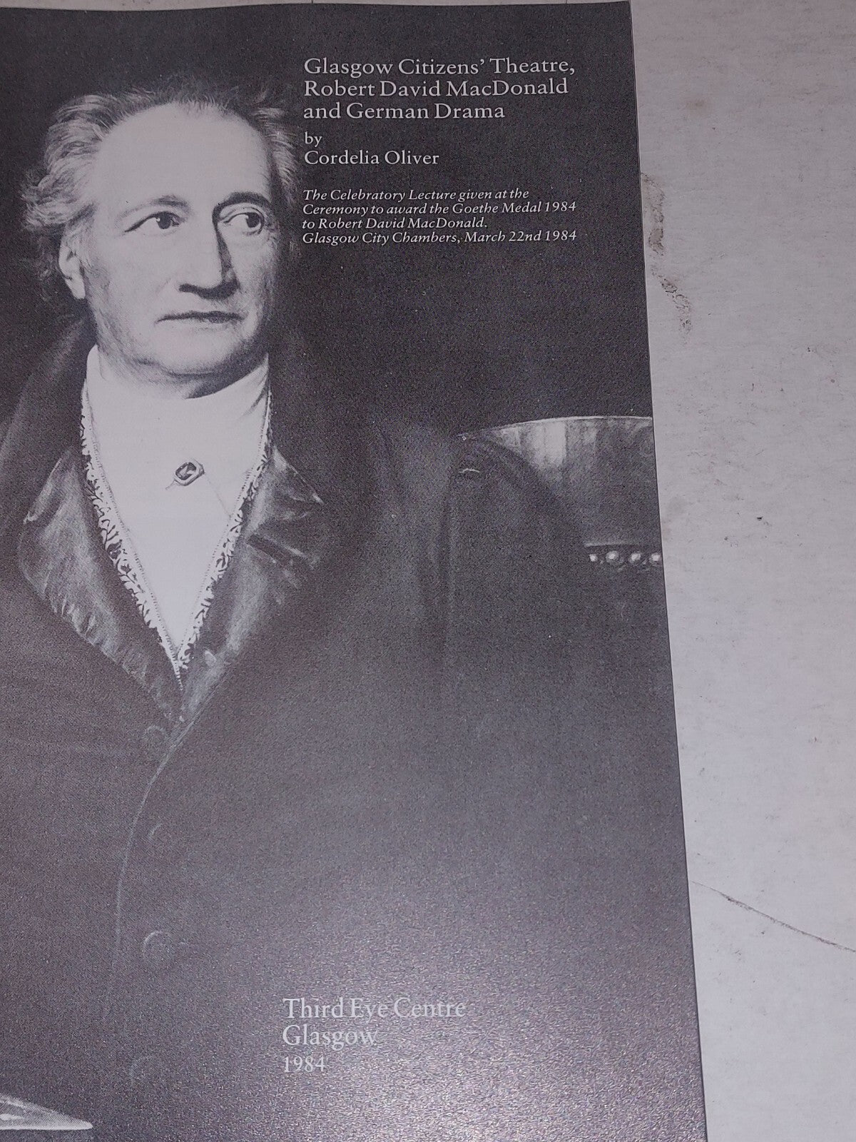 Glasgow Citizen's Theatre Interest, Goethe Medal Lecture, Robert David MacDonald4