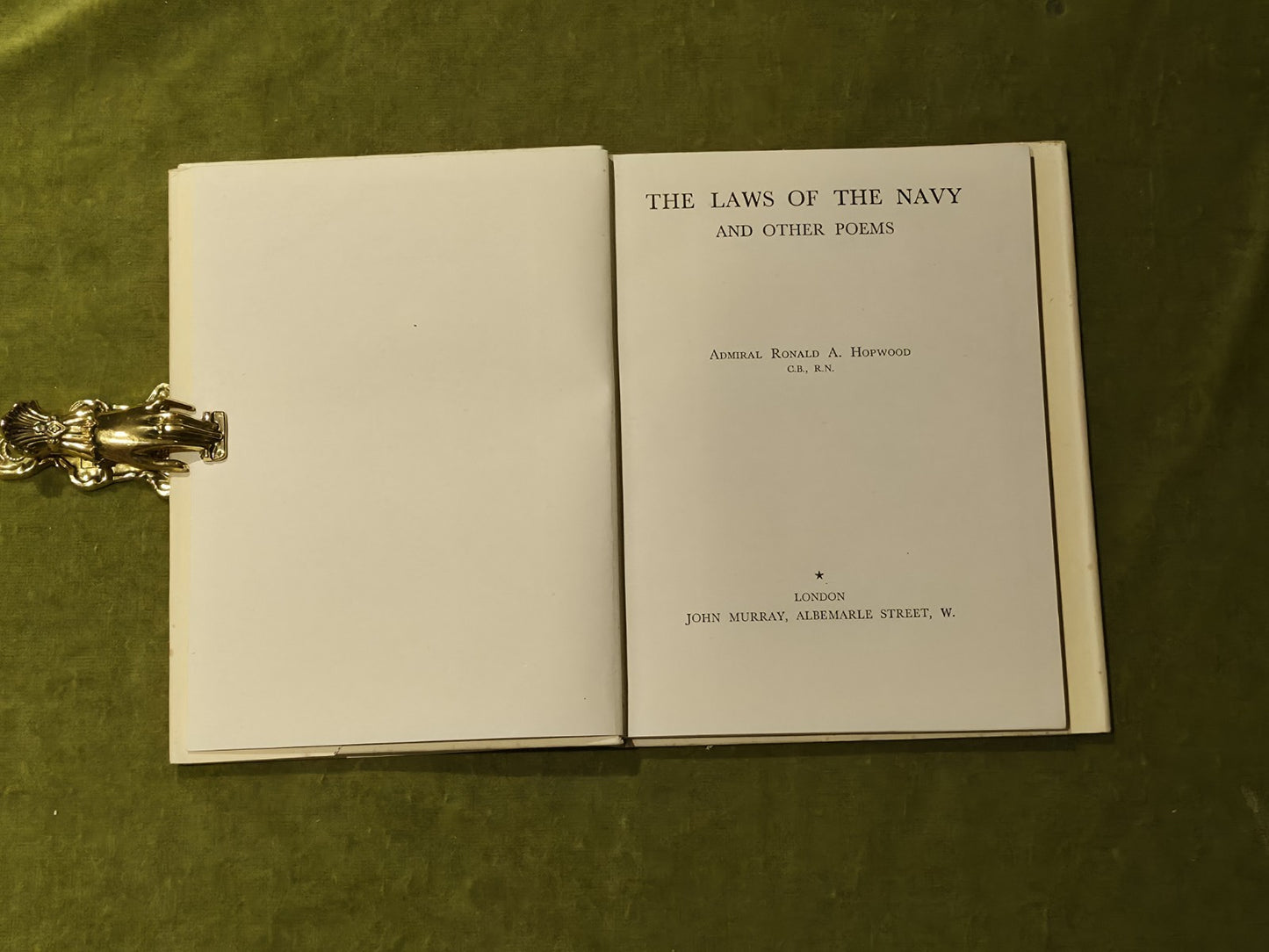 The Laws Of The Navy And Other Poems Admiral Ronald A Hopwood C.B. 1951 1st HB5