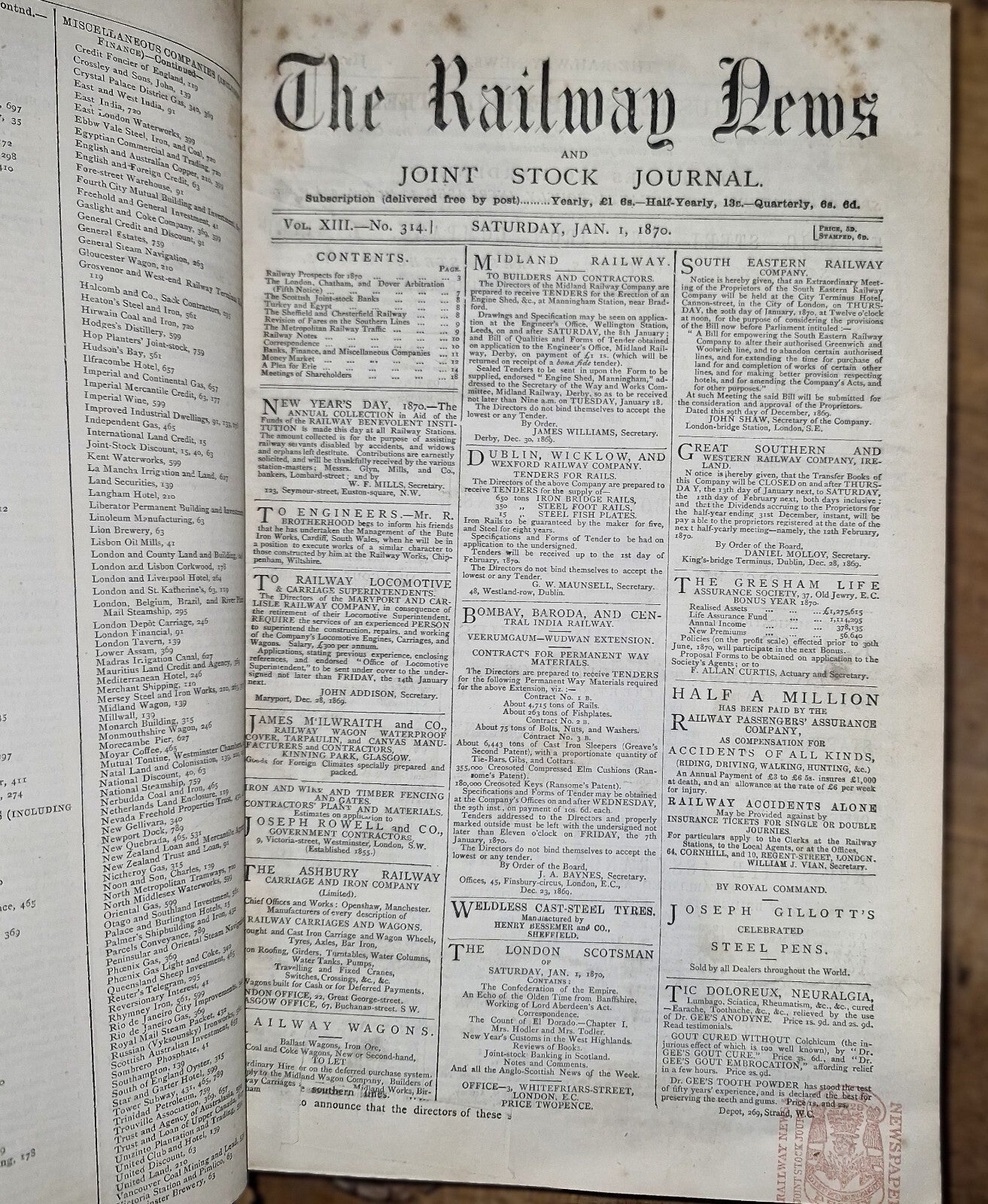 The Railway News For Year 1870 Large Leatherbound Summary Of Statistics & News 8