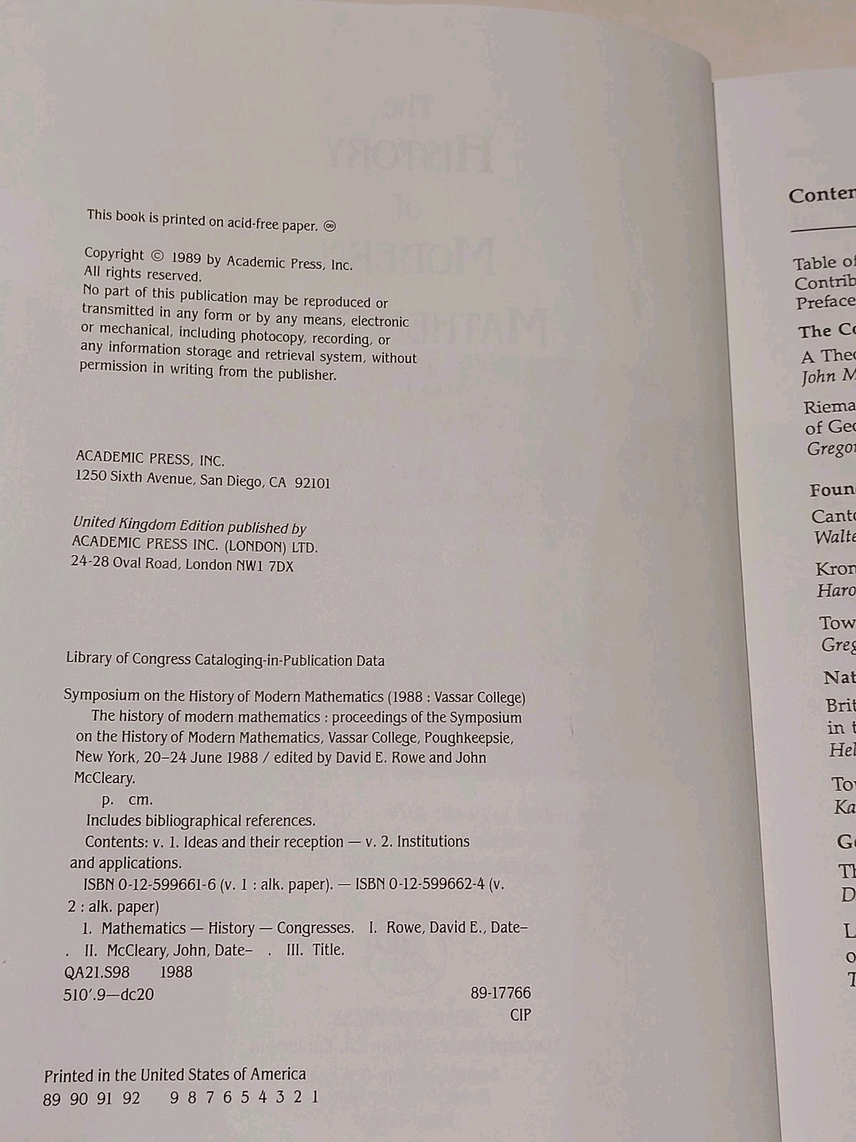 History Of Modern Mathematics [Vol. 1] Ideas & Their Reception  Rowe & McCleary4