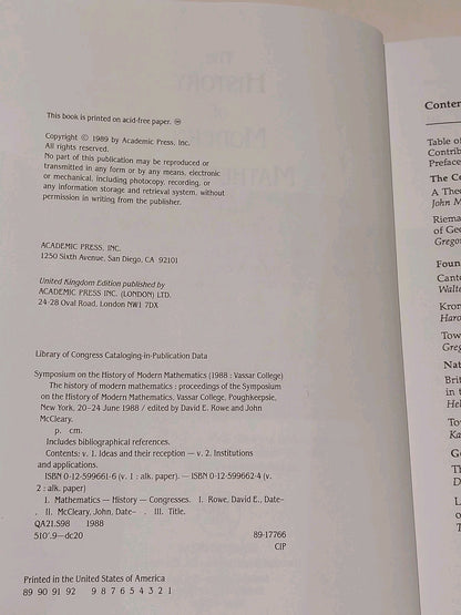 History Of Modern Mathematics [Vol. 1] Ideas & Their Reception  Rowe & McCleary4