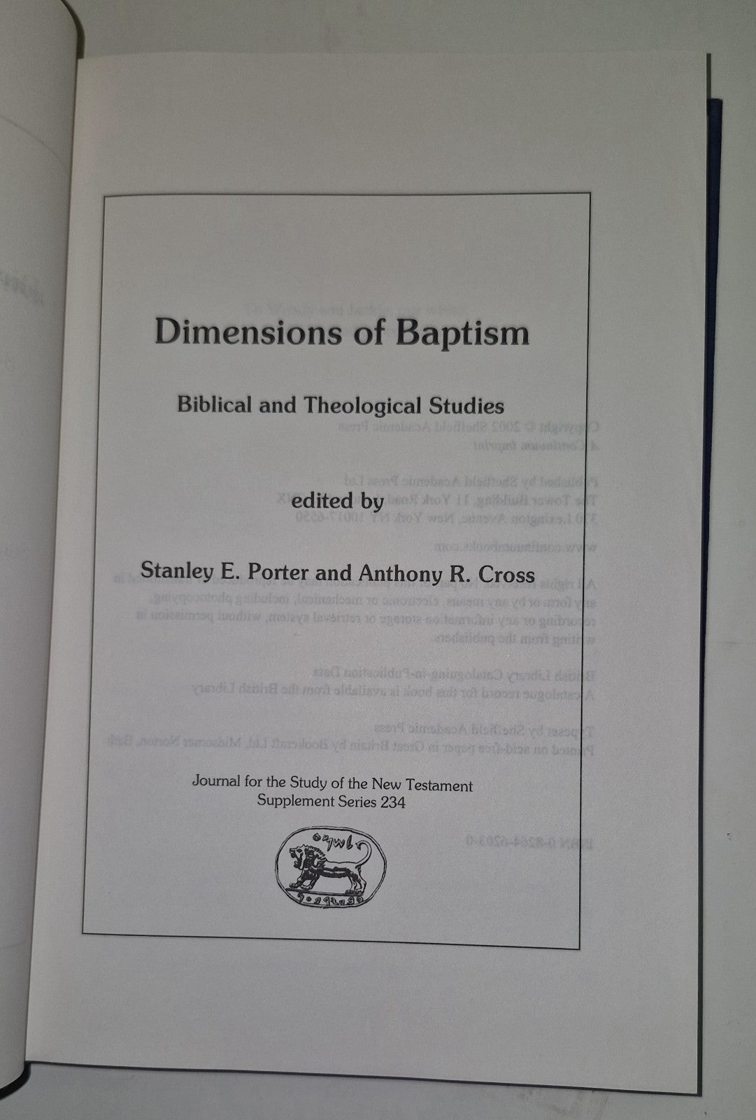 Porter  Dimensions of Baptism  New hardback or cased book  T555z3