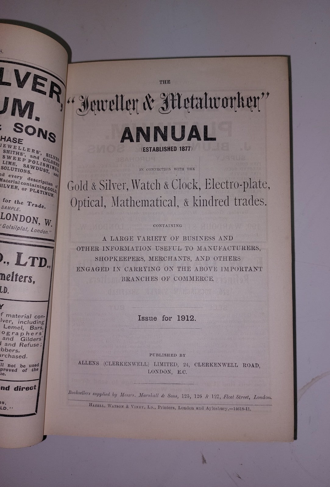 The Jeweller & Metalworker Annual 1912 - Adverts, Gold & Silver5