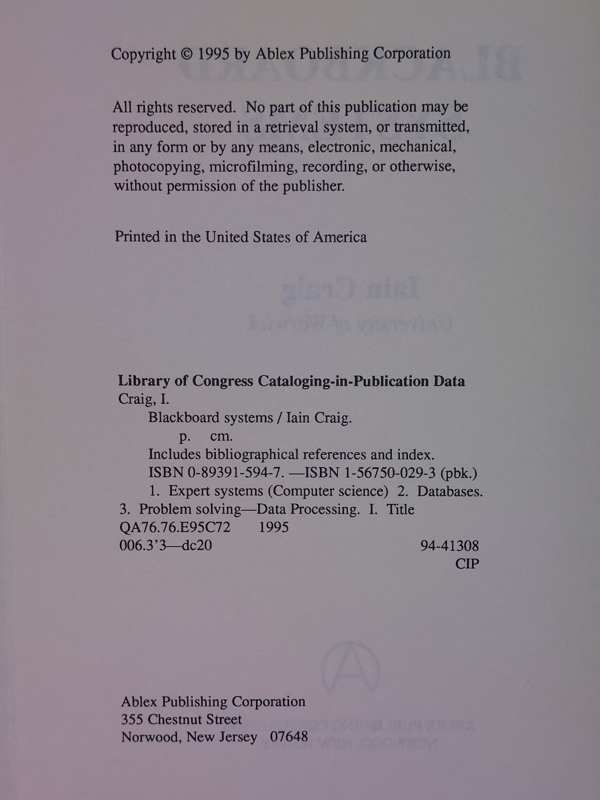 Blackboard Systems Iain Craig (1995)3
