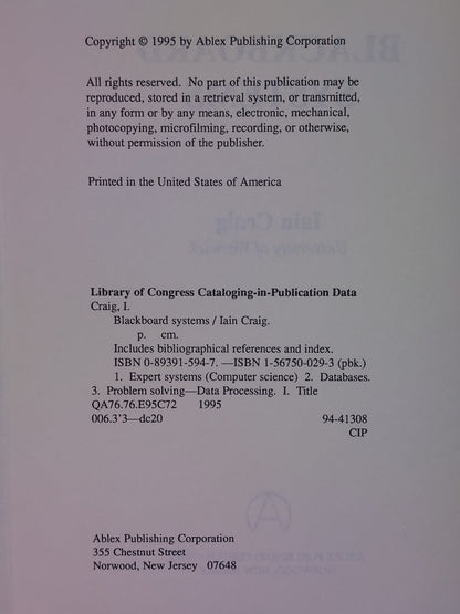 Blackboard Systems Iain Craig (1995)3