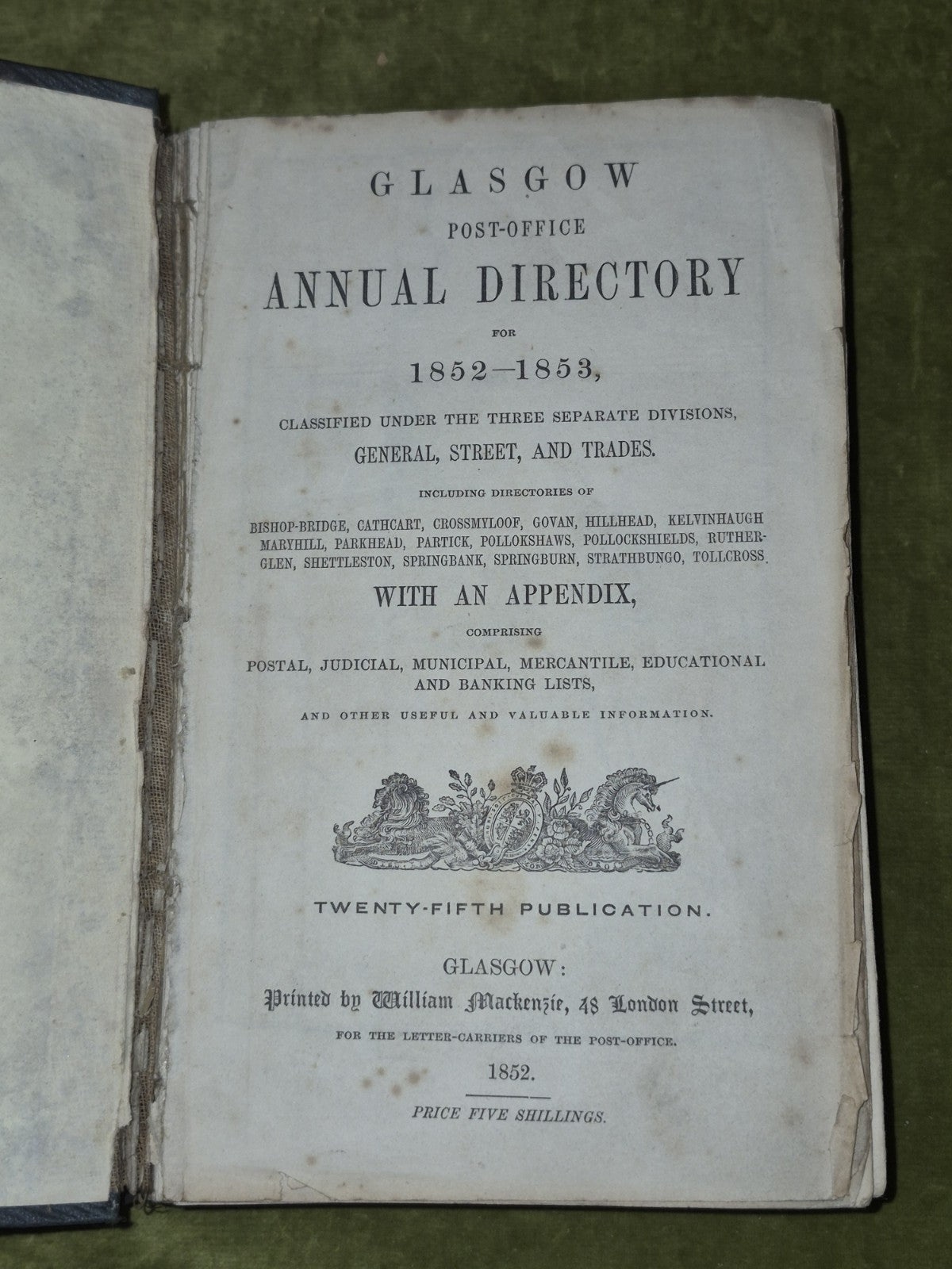 Glasgow Post-Office Annual Directory 1852-1853 Twenty-Fifth Publication5