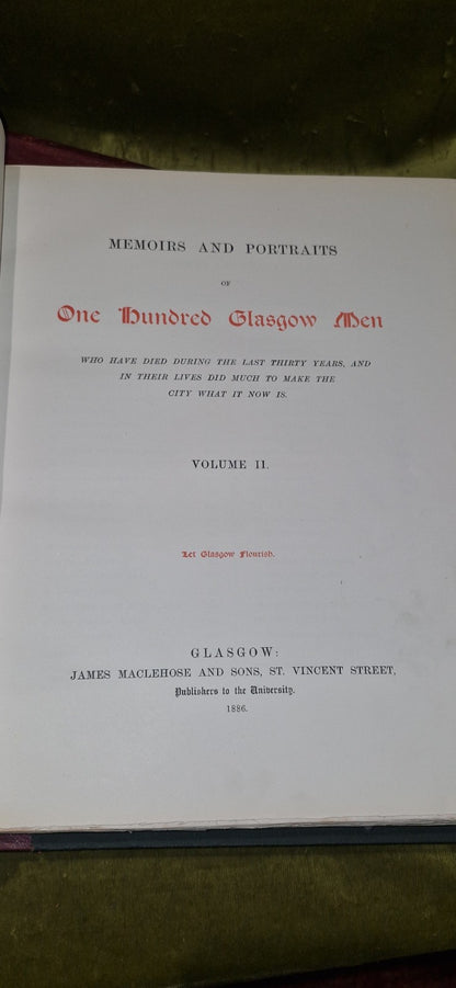 Memoirs and Portraits of One Hundred Glasgow Men (1886) Complete Set of Two Vols3