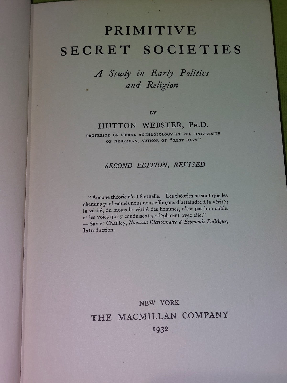 Primitive Secret Societies by  Hutton Webster (1932 Second Edition)2