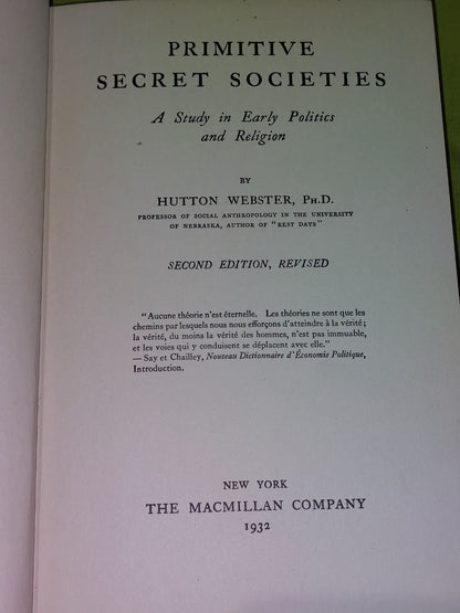 Primitive Secret Societies by  Hutton Webster (1932 Second Edition)2
