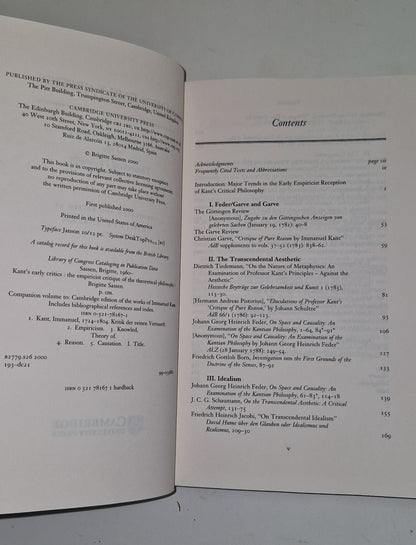 Kant's Early Critics : Empiricist Critique of the Theoretical Philosophy 2000  4