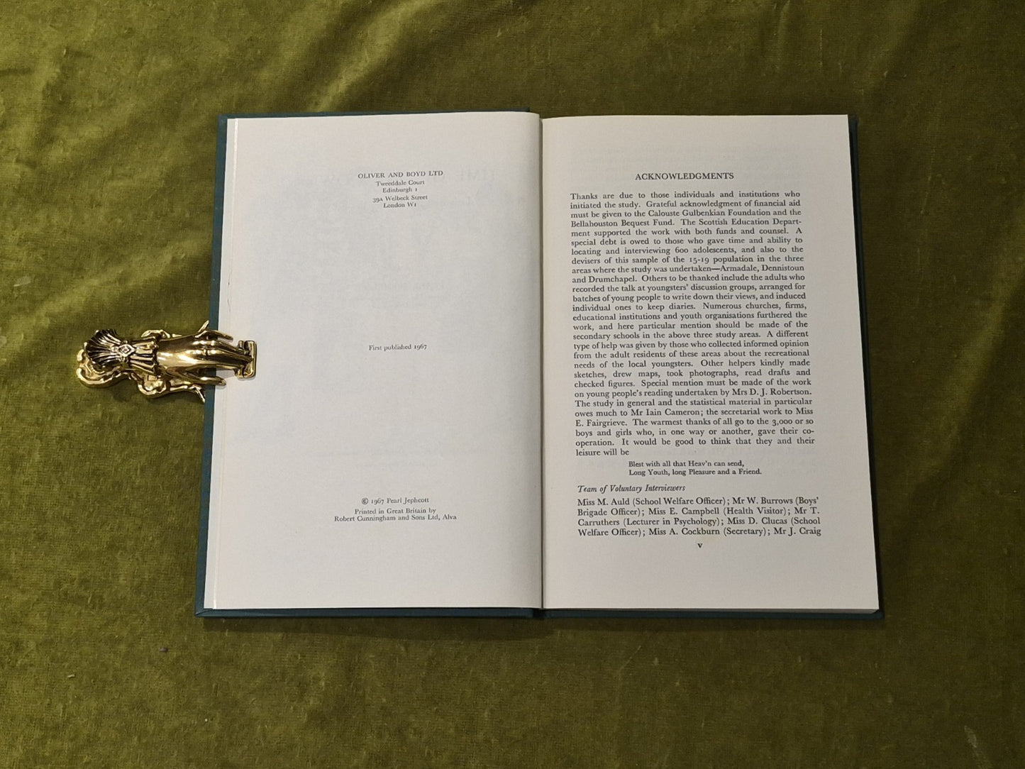 Time of One's Own : Leisure and Young People - Pearl Jephcott 1967 1st HB5