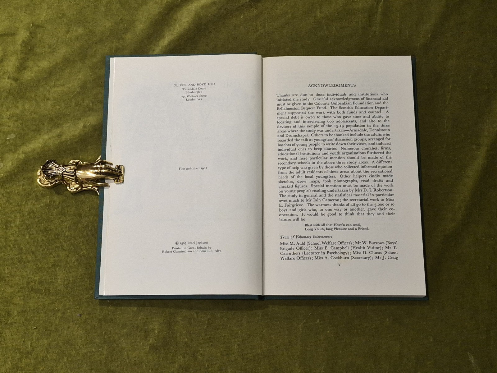 Time of One's Own : Leisure and Young People - Pearl Jephcott 1967 1st HB5