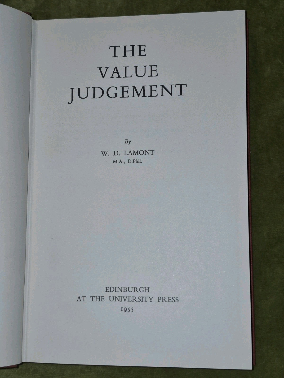 The Value Judgement Lamont Edinburgh University Press 1955 First Edition5