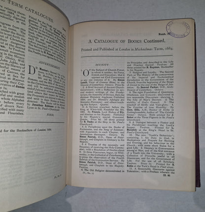 The Term Catalogues II (1683 - 1696 AD) Prof. Edward Arber. Bibliography Eng Lit7